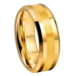 CROWNAL 8mm 18K Yellow Gold Tungsten Wedding Band Ring Men Women Brushed Stripe Center Comfort Fit Engraved I Love You Size 6 To 17 (8mm,17)