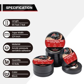 RED WOLF Electrical Tape 10 Rolls 1/2" x 66FT PVC, Acrylates Copolymer Viscosity Flexibility Flame Retardant Electric Tape Waterproof 600 Volt for Auto Engine Insulating Wiring Harness