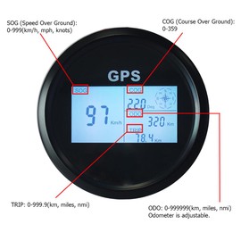 85mm 3 3/8" Digital GPS Speedometer MPH KM/H ODO COG Trip with 7 Backlights 12VDC 24V for Motorbike Boat Truck Racing Car (Black&Black)