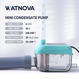 WATNOVA Mini Split HVAC Condensate Pump, 6 GPH 100/240V~, w/Dual Safety System, AC Condensation Removal for Air Conditioner, Dehumidifier, Furnace, Ice Maker, 33ft Maximum Head