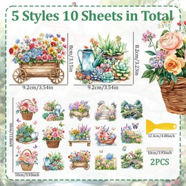 WANDIC 10 Pieces Classic Flowers and Plants Elements Rub On Transfer Stickers for Furniture Scrapbooking Window 10x30cm