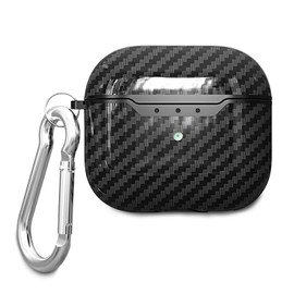 AKABEILA Case for AirPods 4 2024 Case Cover with Carabiner, TPU Carbon Fiber Texture AirPods 4 Generation Charging Case Cover Front LED Visible