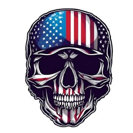 American Flag Skull Decal Sticker, Patriotic Design, Black and Red White Blue,Auto, Wall, Laptop, Cell, Truck Sticker for Windows, Cars, Trucks,Or Any Smooth Surface