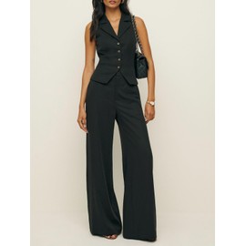 Cicy Bell Womens Vest Sets Summer 2 Piece Outfits Button Crop Blazer Vest and Wide Leg Pant Suits