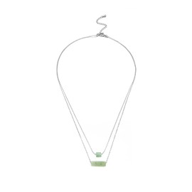 Dainty Light Green Bar Layered Fashion Pendant Necklace for Women with Adjustable Extension Chain - Double Strand Necklaces (Light Green_SLVR)