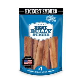 Best Bully Sticks Premium Hickory Smoked 100% Natural Thick 6 Inch Bully Sticks for Dogs - Odor Free with Smoky Aroma - No Additives Free-Range Grass-Fed Beef, Grain-Free Dog Chews, Thick 5 Pack