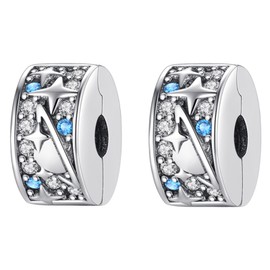 Doyafer 925 Sterling Silver Charms Clips Set Star Solar System Bead Clip Fit Women Bracelets 2 Per Pack