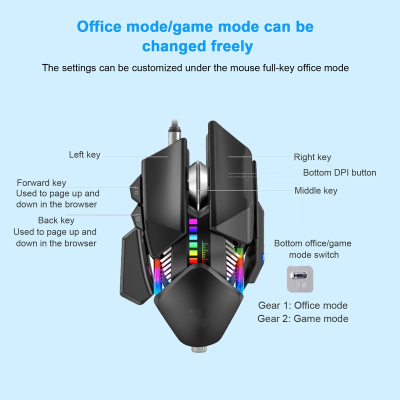 Mechanical Mouse Ergonomic Gaming Adjustable Tail Wired Computer Supplies 4000DPI