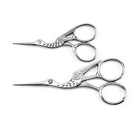 2 tijeras de costura de acero inoxidable con forma de cigüeña, tijeras afiladas para bordar, costura, manualidades, trabajo de arte y uso diario (plata)
