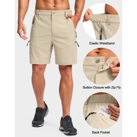 Pudolla Men's Hiking Cargo Shorts Lightweight 7" Travel Casual Shorts for Men Golf Work Outdoor with 5 Zipper Pockets(Khaki Medium)