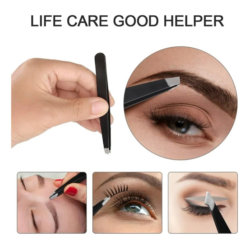 Pinzas De Cejas Profesionales De Acero Inoxidable 4 Piezas Negro