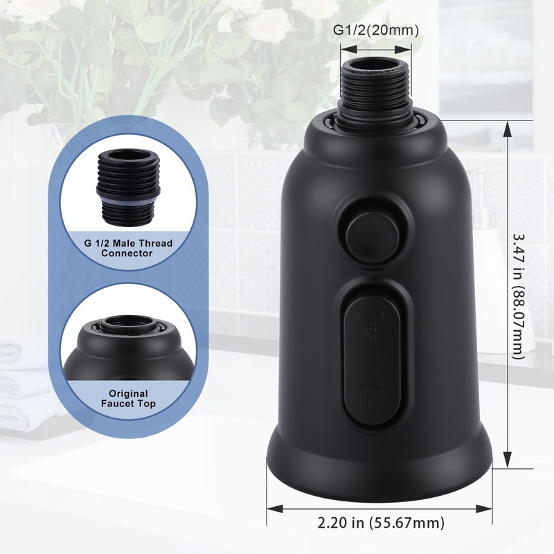 ALEASHA Pull Down Kitchen Faucet Spray Head Replacement, 3-Function Kitchen