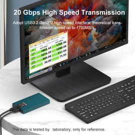 ISHEEP NVMe RAID Enclosure USB3.2 20Gbps M.2 NVMe Dual Bay Case Reader for SSD Size 2230 / 2242 / 2260 / 2280 , Support RAID 0 /1 / Large (JBOD) / Normal 4 RAID Modes K2022R