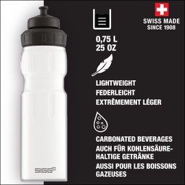 SIGG - Sports Water Bottle White - With 3-Stage Sports Cap - Made in Switzerland - Leakproof - Lightweight - Metal - BPA Free - 25 Oz