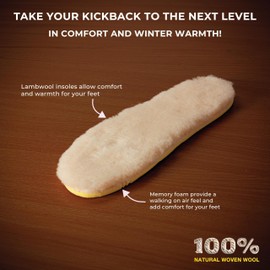 Kickback Size UK 8 Natural 100% Lambswool Insoles for Men - Warm, Memory Foam Insoles for Kickback Couch, Couch Vibe and Chaise Styles - Washable Warm Wool Insoles - No Trimming Ready to Wear
