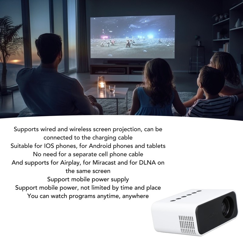 Mini Projector Multifunction HD 1080P WiFi Wireless Wired Screen Projection