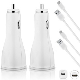 Turbo 15W [2Pack] Car Chargers Compatible with GOPRO HERO7 Black with Fast 15W Quick Charging Plus Detachable Hi-Power USB Type-C Cable! (White)