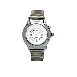QINGQIAN English Talking Watches Suitable for The Elderly and Visually impaired,Silver Shell, Silver Stainless Steel Telescopic Belt