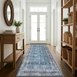 Delara Machine Washable Area Rug, Soft & Durable, Non-Slip, Stain Resistant Rug for Bedroom, Living Room, Dining Room, High Traffic Areas. (Azure Haven, 2.5' X 7')