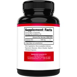 Berberine Supplement 500mg Per Serving (60 Capsules) Berberine HCL for Gut Health Support for Men and Women - Premium Supplements for Adults - Third Party Tested - Vegan Capsules & USA Made