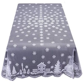 Rockcloud 82 x 59 Inches Polyester Lace Tablecloth, White Snowflake Elk Rectangular Vintage Table Cover for Christmas Parties Dinner Tabletop Decor