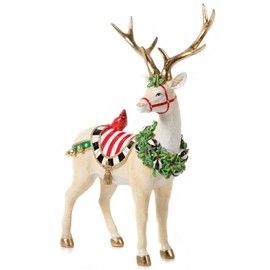 MACKENZIE-CHILDS White Jolly Standing Deer Statue, Christmas Indoor Home Decor, Holiday Deer Decor