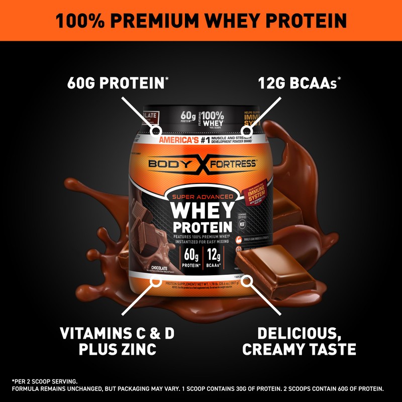 Body Fortress Body Fortress 100% Whey, Premium Protein Powder, Chocolate,