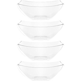 Plasticpro Disposable Square Serving Bowls, Party Snack or Salad Bowl, Plastic Clear or White Pack of 4 (16 OUNCE, Clear)