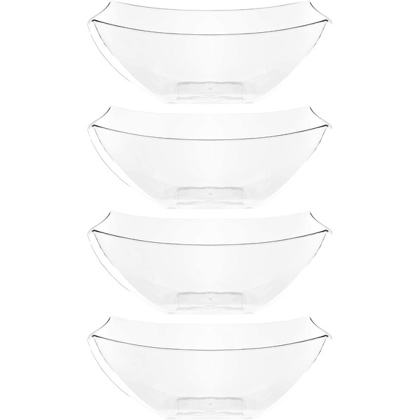 Plasticpro Disposable Square Serving Bowls, Party Snack or Salad Bowl, Plastic Clear or White Pack of 4 (16 OUNCE, Clear)