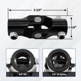 RABROPAR 3/4" 36 Spline X 3/4" DD Steering Shaft U Joint Single Black Universal Joint Coupling 3-3/4" Overall Length