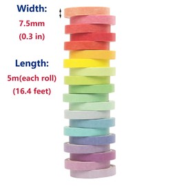 YUKUNTANG 20 Rolls Washi Masking Tape Set, 7.5mm 110 Yards Colorful Rainbow Pastel Washi Tape Set, Skinny Thin Decorative Colored Washi Craft Tape for Bullet Journal DIY Planner Crafts Designs