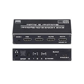 HDMI Switch 2x2, 2 Ports HDMI Switch Splitter 2 in 2 Out with IR Remote Control, Support HDMI 2.0, HDCP 2.2, Ultra HD, 4K x 2K@60Hz, 3D, 1080P (Dual Monitors Duplicate/ Mirror Only)