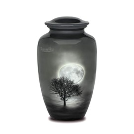 Forever URNS Adult Cremation Funeral Urn with Moon Night Tree Printed Theme for Human Ashes of Female & Male | 200 cu in | Large | Multicolor | Completely Handcrafted with Velvet Protection Bag
