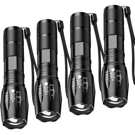 4 Pack Tactical Flashlights, 2000 Lumens LED Flashlight with Zoomable,Waterproof, 5 Modes,Handheld Mini Flashlight for Indoor and Outdoor,Camping,Emergency,Hiking (Black)