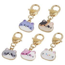 [KOYOKOMA] 5-piece Set of 5 Keychains, Cat Charm, Face, Cute, Small, Carabiner Included, Hook, Cat, Bee Wallet, Tricolor Cat, Pheasant Cat, White Cat