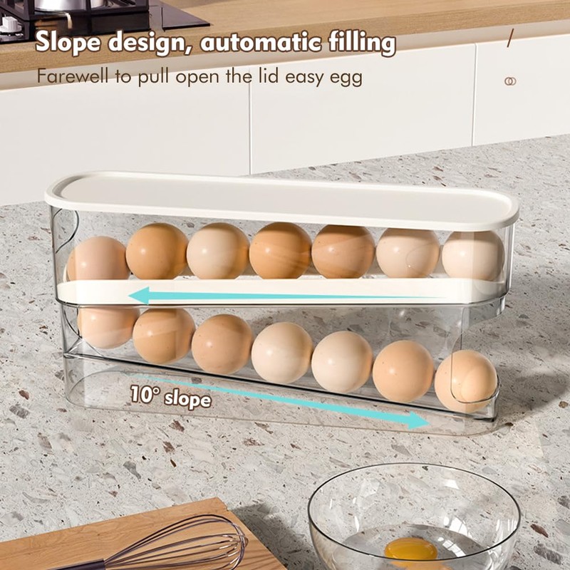 Rolling Egg Dispenser For Refrigerator, Egg Holder Space Saving Egg