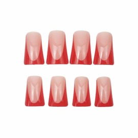 MISUD Duck Nails Press on Duck Shape Nails Medium Fake Nails Glossy Glue on Nails Red French Tip Acrylic Nail Supplies Artificial Nail Art Duck Feet False Nails Duckbill Nails with Design DIY 24 pcs