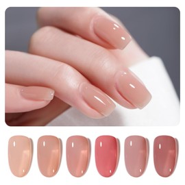 GAOY Nude Jelly Gel Nail Polish Set, 6 Colors Milky Pink Neutral Gel Kit for Salon and Nail Art DIY at Home
