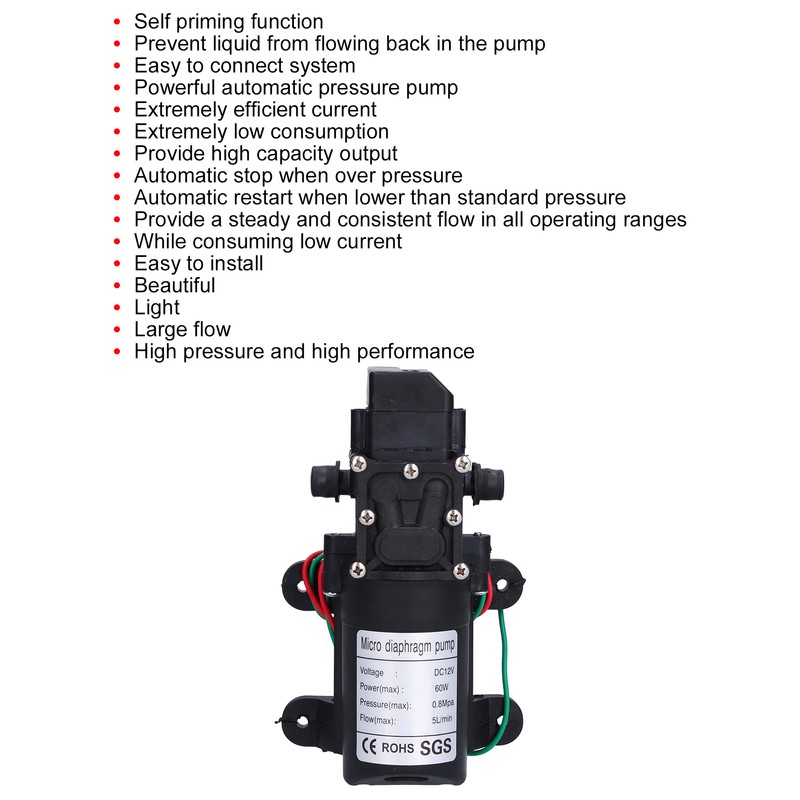 12V Water Pressure Diaphragm Pump 60W Self Priming Booster Sprayer