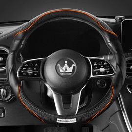 HighnessHwoo 3D Car Steering Wheel Cover Comfort Grip Massage Sporty Anti-Slip Carbon Fiber Faux Leather for Sedan SUV, Universal Fit, Car Handle Covers for All Seasons, 14-15in, Orange