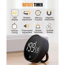 RESOME Digital Kitchen Timer LED Display Visual Pomodoro Timer Magnetic Countdown Countup Timer 3 Volume Levels for Cooking, Studying, Teaching, Baking and Fitness