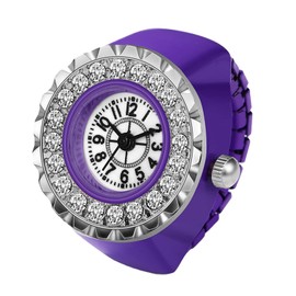 Silverora Finger Watch Ring Watch Women's Elastic: Rhinestone Full Diamond Analogue Quartz Watch Ring Adjustable Ring Watches with Arabic Numerals Gift for Women Girls, purple, Strap.