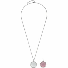 Leonardo Jewels Ariba 023185 Silver Women's Necklace Stainless Steel with Pendant, Cat's Eye Gemstone in White and Mauve, Length 80-85 cm, Jewellery Gift for Women, Stainless Steel, No Gemstone