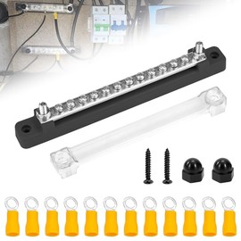 Riisoyu Bus Bar, 150A Power Distribution Block 12V-48V DC BusBar Box with Cover and 12 x M4 Terminal Bolts Bus Bars Distribution Block for Cars Motorhomes Marine Solar