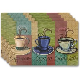 Vinyl Rectangular Placemats Set of 4 - Non Slip Place Mats Ideal for Indoor and Outdoor Dining Table - Washable and Heat Resistant Table Mat for Kitchen Tables (Coffee II)