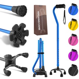 LIXIANG Quad Cane,Walking Cane with 4-Pronged Base for Extra Stability,Foam Padded Offset Handle for Soft Grip,Works for Right or Left Handed Men or Women