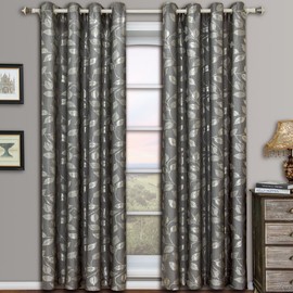 Royal Hotel Charlotte Gray Grommet Jacquard Window Curtains Drapes, Pair/Set of 2 Panels, 52x108 inches Each
