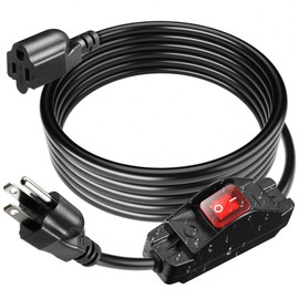 Outdoor Extension Cord with Waterproof Switch, HLCORD Long Extention Cord 3 Prong Grounded Plug Indoor Power Cord 6.56 FT Indoor/Outdoor Use, UL Listed