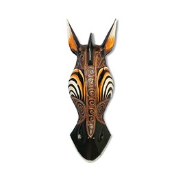 G6 Collection Wooden Tribal African Giraffe Mask Hand Carved Wall Plaque Hanging Home Decor Accent Art Unique Sculpture Decoration Handmade Handcrafted Decorative Swirl Motif (12" Tall)
