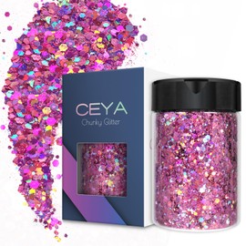 Ceya Holographic Chunky Glitter, 3.5oz/ 100g Violet Craft Glitter Powder Mixed Chunky & Fine Flakes Iridescent Nail Sequins for Nail Art, Hair, Epoxy Resin, Tumblers, Slime, Painting, Festival Decor